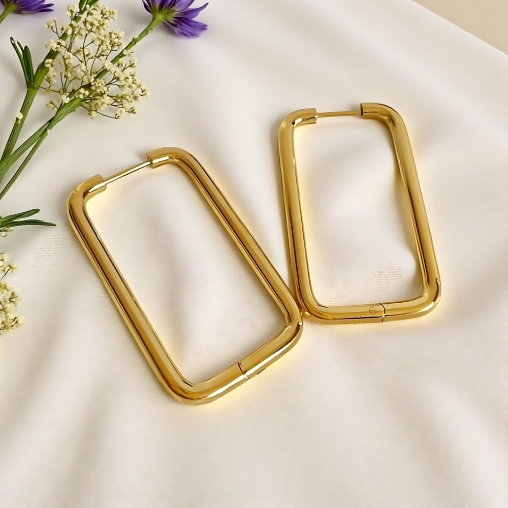 Minimalist Geometric Hoop Earrings 18K Gold Plated Stainless Steel Modern Chic